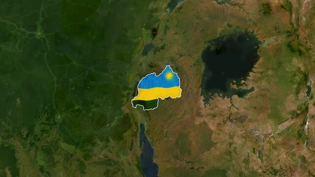 Rwanda Country Map and National Flag Satellite Earth Zoom Animation