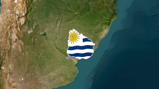 Uruguay Country Map and National Flag Satellite Earth Zoom Animation