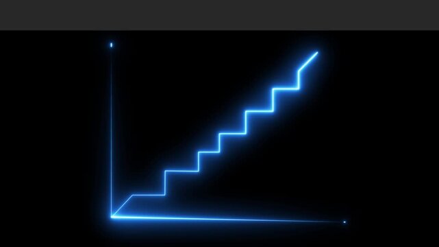 Blue color neon business growth arrow animation. Animated Financial Growth Graph. graph and arrow chart. Loss of assets in equities stock on black background.