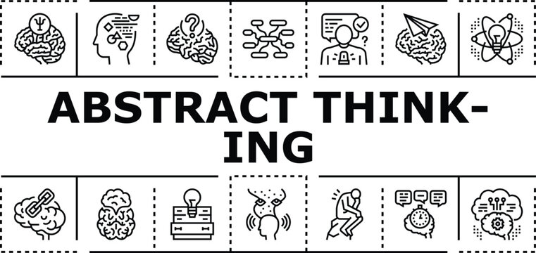 Abstract thinking banner infographic. Comprehension speculation, judgment insight, concepts cognition icon vector illustration