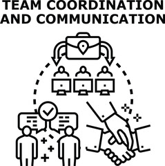 Obraz premium Team members engage in coordinated communication and collaboration, working on projects and achieving agreement, effective teamwork and a streamlined business process