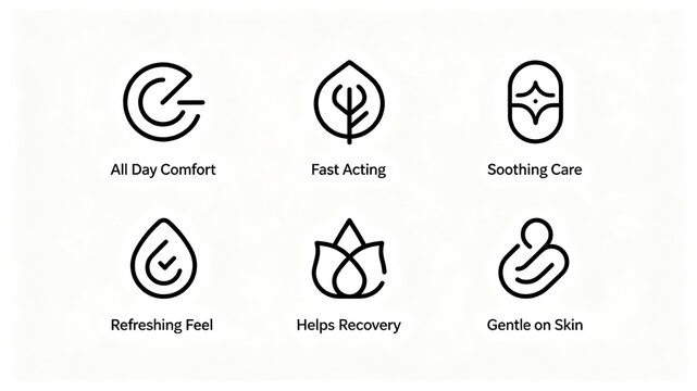 The vector icon of fine line efficacy identification represents the concept of long-lasting comfort, soothing repair and skincare, suitable for overseas beauty e-commerce promotion modules.
