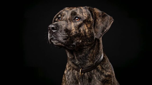 mountain cur dog close up isolated on black background video