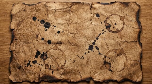 Antique weathered parchment paper with ink stains.