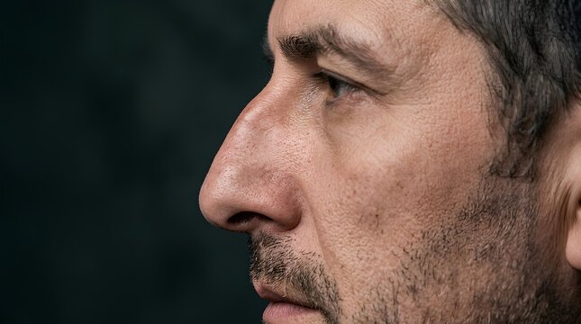 Close up profile portrait of a middle-aged man.
