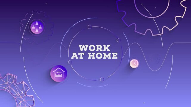 Infographic Work at Home Typography with Business Icons, Tech Elements Abstract Background