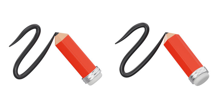 Red pencil drawing a smooth curved black line stroke