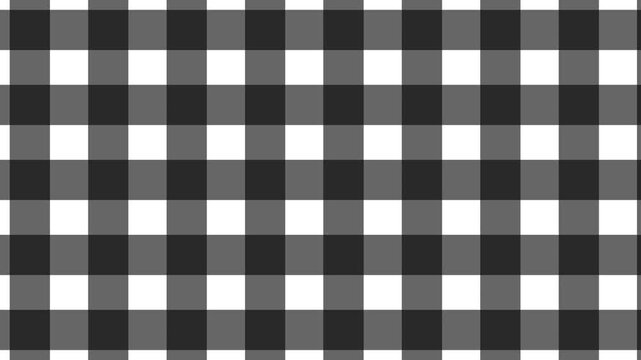 Charcoal grey and cream gingham check pattern, seamless loop motion background 4K, slow horizontal drift, neutral buffalo plaid style animated backdrop