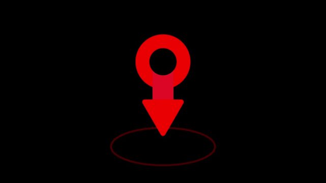 Animation Modern crimson female symbol merging with a navigational pointer indicating a specific women's place on black background. Animated Video 4K