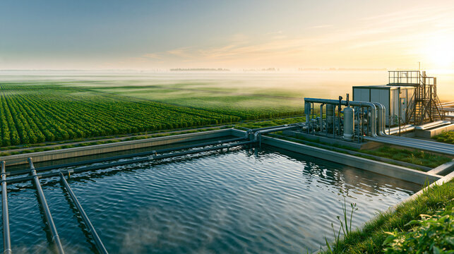 Industrial water treatment facility integrated with large scale sustainable vegetable farm.