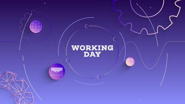 Infographic Working Day Typography with Business Icons, Tech Elements Abstract Background