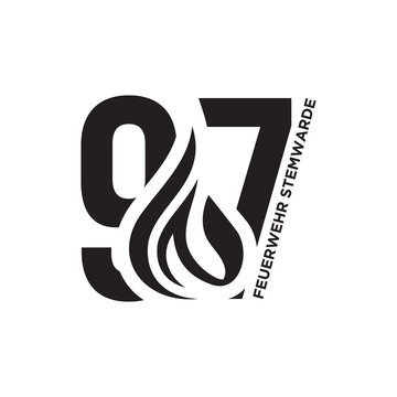 Modern 97th Anniversary Logo with Stylized Flame and Typography