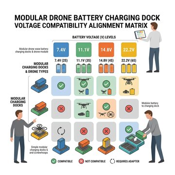 Modular Drone Battery Charging Dock with Voltage Compatibility Alignment