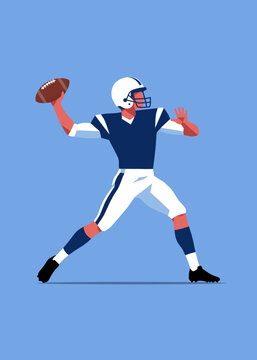 American Football Quarterback Throwing Ball Vector Illustration