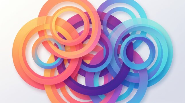 Abstract colorful overlapping circles design, vibrant gradient rings pattern, modern geometric background illustration for creative projects, dynamic vector art concept