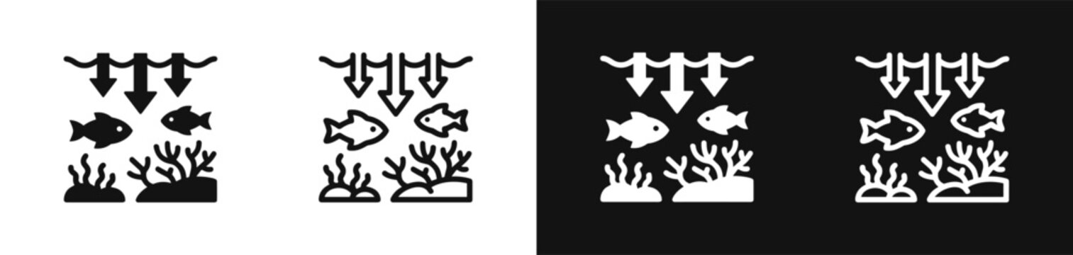 Global warming ocean acidification and fish habitat destruction vector icon