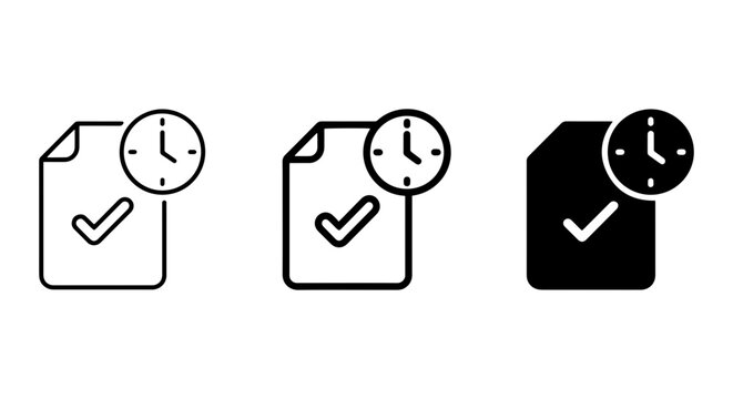 Checklist, Document, Time Icons: Task Completion, Deadline, Workflow Symbols