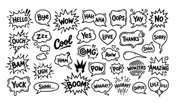 Comic Speech Bubble Vector Collection with Chat Words, Sound Effects and Emotional Expressions