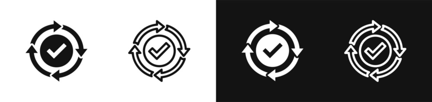 Circular arrows with checkmark icon for completion and refresh