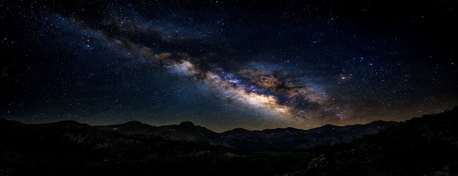 Milky Way Galaxy Panorama Over Mountain Nightscape