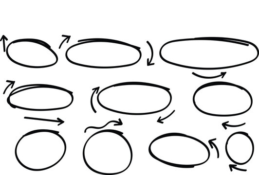 Collection of hand-drawn doodle elements, including various oval and circular highlight frames, arrows, stars, and triangles.