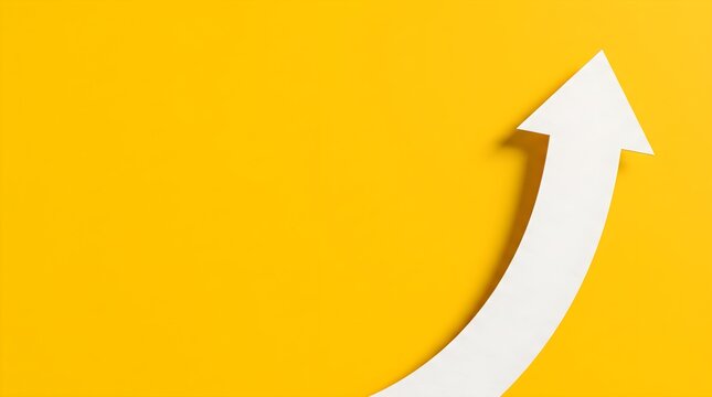 Large white arrow showing growth on solid yellow background.