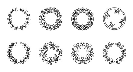 Fototapeta premium Elegant Floral Wreaths Vector Set, Decorative Laurel Circles, Botanical Flourishes, Organic Frames