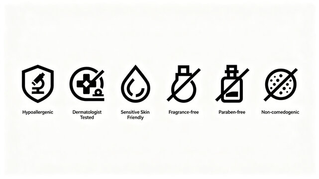 The black minimalist safety skincare icon represents a low sensitivity formula, no additives, suitable for sensitive skin skincare products and product safety instruction pages.
