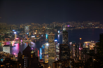 Fototapeta premium Hong Kong city view at night, skyscrapers and modern architecture