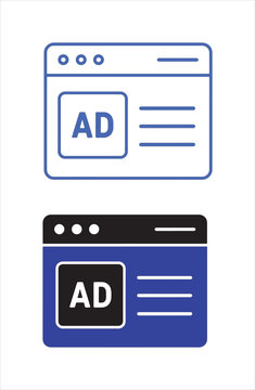 Web advertising interface icons with line and flat style for digital marketing layout design assets.