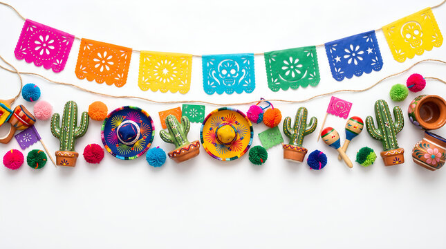 Mexican Fiesta Border with Sombreros and Party Decorations