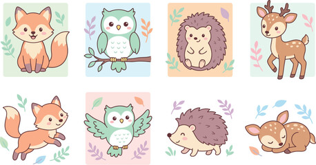 Obraz premium Set of cute woodland animals and forest creatures.