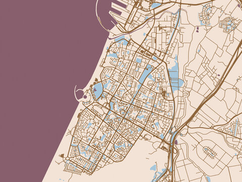 Graphic city map of Ashdod, Israel