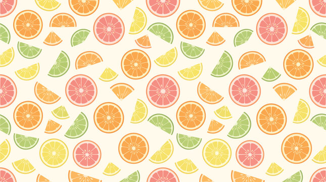 Fresh citrus fruit slice colorful seamless pattern background