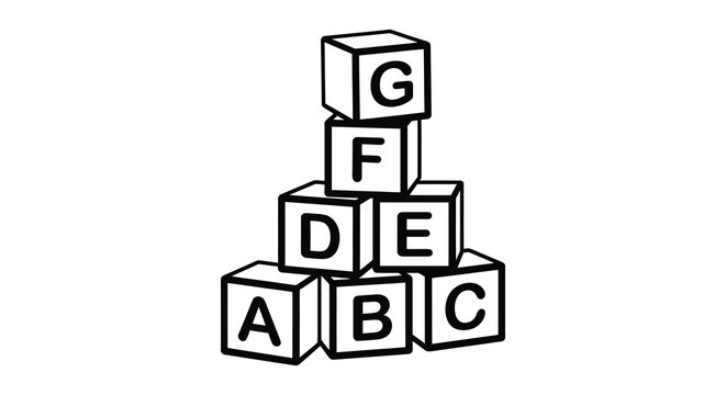Alphabet blocks stacked in a pyramid black vector illustration