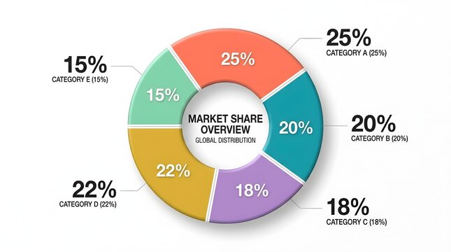 Professional colorful circular donut chart for financial data visualization and global business distribution analysis across five segments