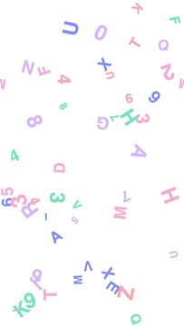 pattern typo vertical Scattered Colorful Letters and Numbers Floating Randomly on a White Background Abstract Design Element