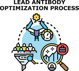 Fototapeta premium Lead antibody optimization process vector icon illustrating complex biotechnological research, drug development, and scientific analysis for enhanced medical solutions