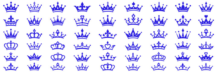 Blue Crown Icon Collection, Royal Crown Silhouette and Minimalist Luxury Symbols © sss