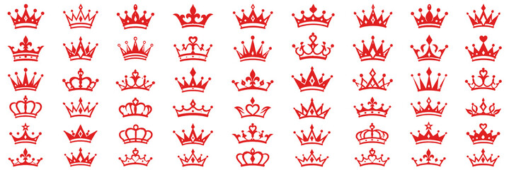 Red Crown Icon Collection, Royal Crown Silhouette and Minimalist Luxury Symbols © sss