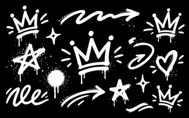 Obraz premium Urban street art graffiti spray paint elements set with crowns, stars, hearts, and arrows