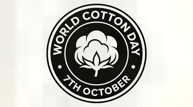 Circular logo stamp for world cotton day on october 7th with black and white