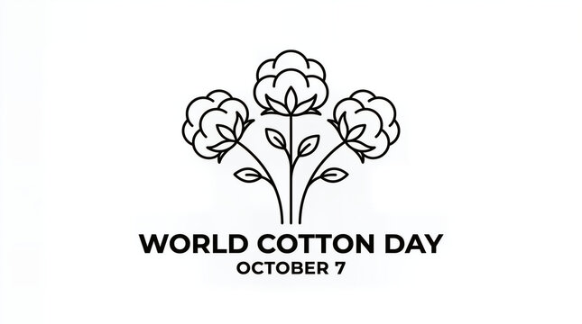 Simple line art logo for world cotton day on october 7 with textile industry
