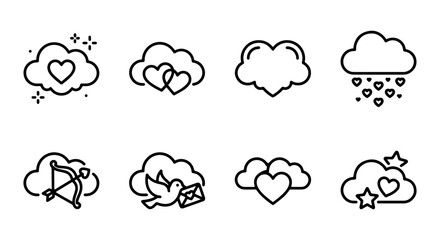 Obraz premium Love Icons Set, Valentine's Day Cloud Graphics, Romantic Heart Symbols, Cupid Arrow Vector Elements