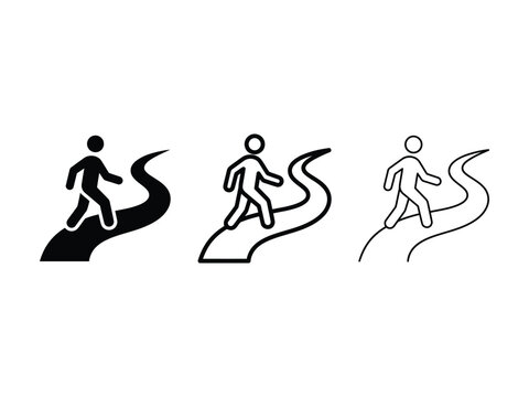 Walking person on a path icon set representing journey and progress