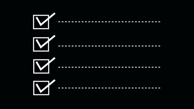 Animated Checklist with Checkboxes and Dotted Lines on Black Background