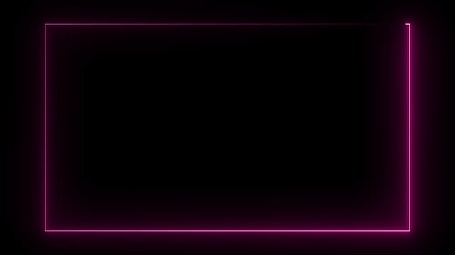 Pink color neon rectangle and photo frame on black background.4k animation 