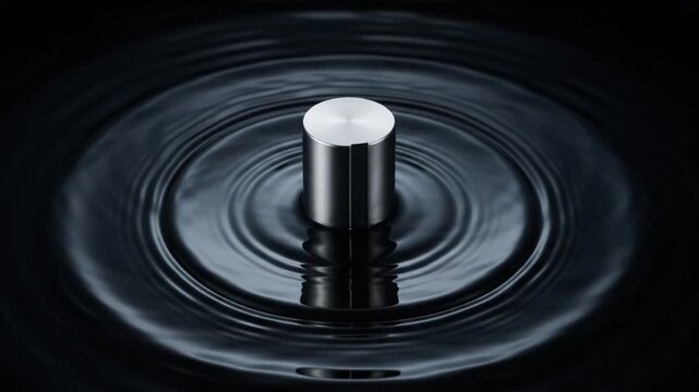 Dark Liquid Surface Ripple with Centre Metallic Cylinder Abstract Motion Background