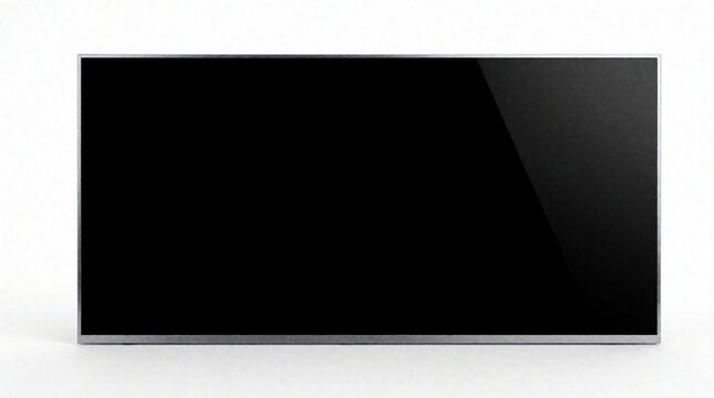 Minimalist studio shot of large, modern flat screen television with blank black screen. Isolated on clean white background, this electronic device represents digital media and viewing technology.
