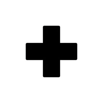 Black medical plus sign icon symbol for healthcare services and hospital navigation.